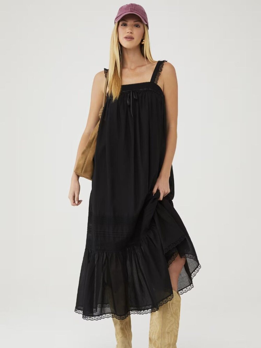 ETRE AIME Women's Black Violet Cotton Maxi Dress Size Medium 8477